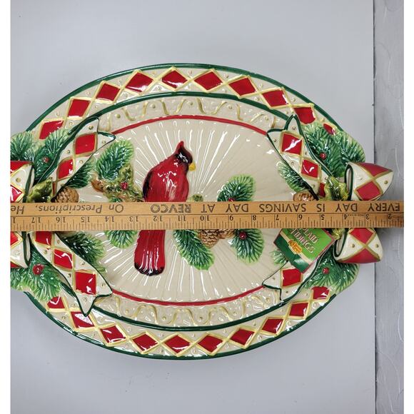 Cracker Barrel Plaid Tidings 3D Cardinal Platter Ceramic Holiday Serving Tray - Picture 12 of 14